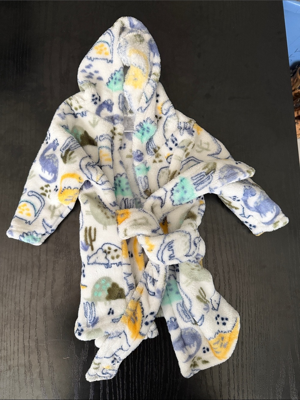 Cozy Hooded Baby/Toddler Robe in White with Yellow, Blue & Mint Animal Print